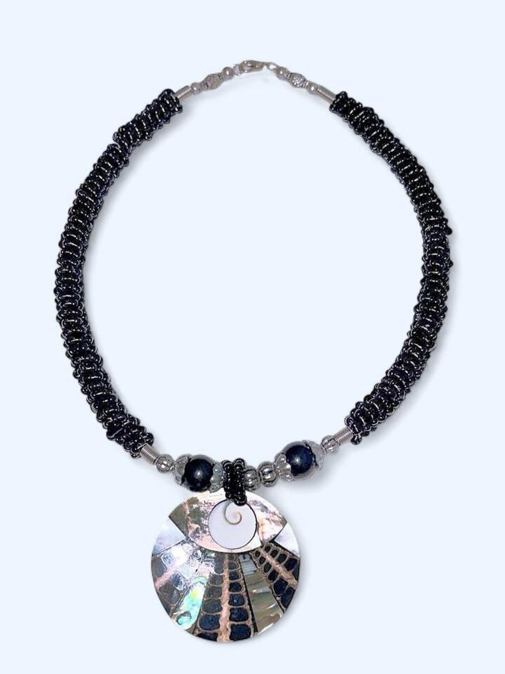 Handmade Bohemian Shiva Abalone Shell Pendant Beaded Choker Necklace